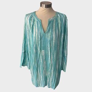 Gloria Vanderbilt Womens XL Nova Viscose Top Stripe V Neck Aqua Blue